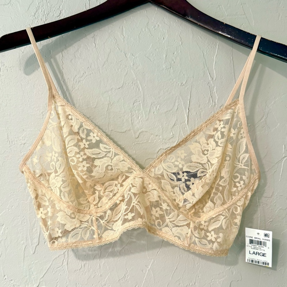 INC International Concepts Intimates-Lace Bralette-Beige-Almond Latte-Size L-NWT